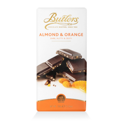 BUTLERS Étcsokoládé mandulával és naranccsal